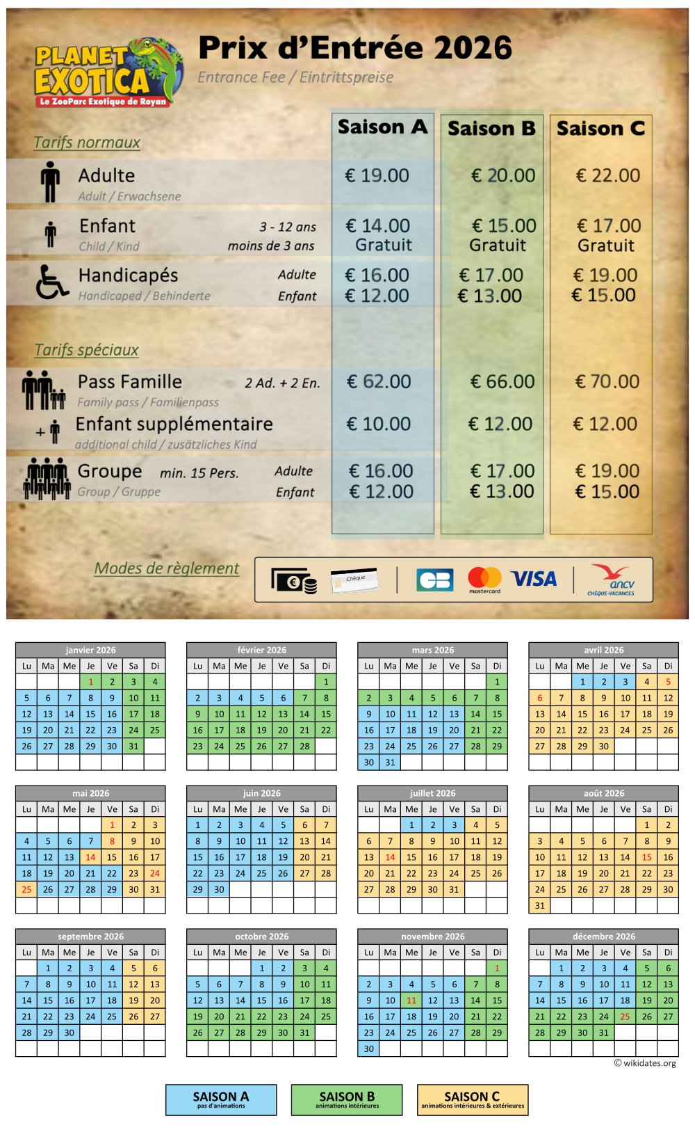 Tarifs Planet Exotica 2026