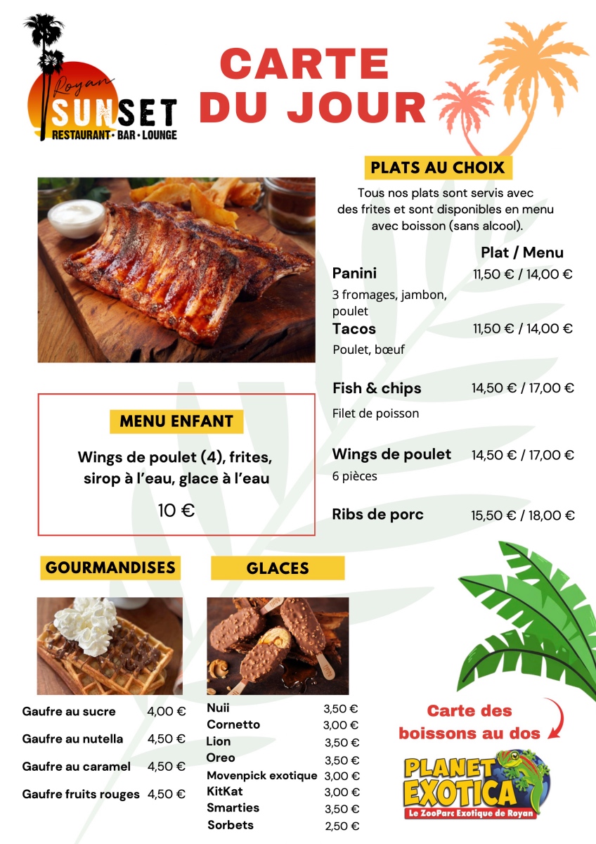 Menu Sunset Planet Exotica